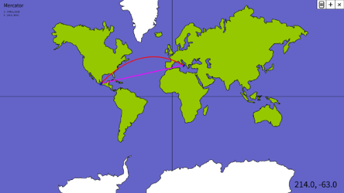 Ortodromica en mapa Mercator